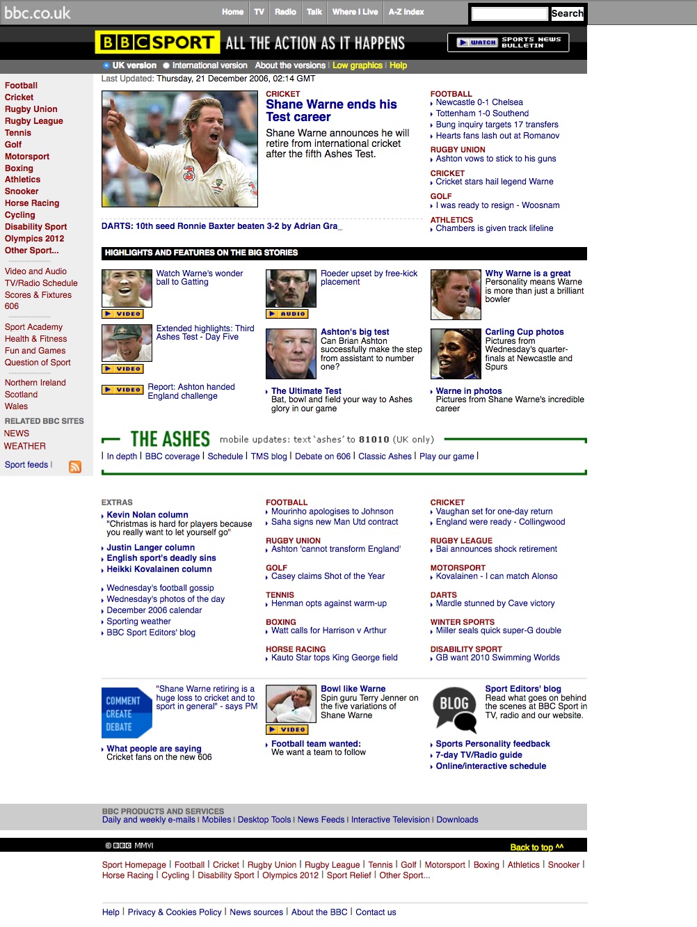 BBC.co.uk sports homepage (2006)